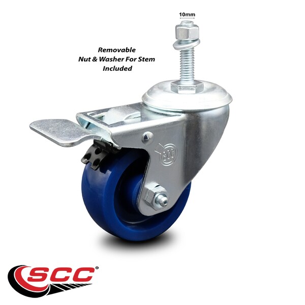 3 Inch Solid Polyurethane Swivel 10mm Stem Caster with Total Lock Brake SCC